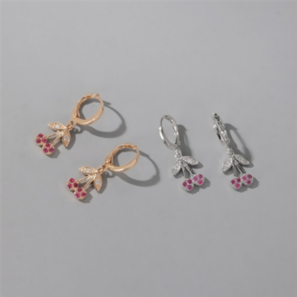 Gold Cherry Rhinestone Earrings - Picture 5 of 12